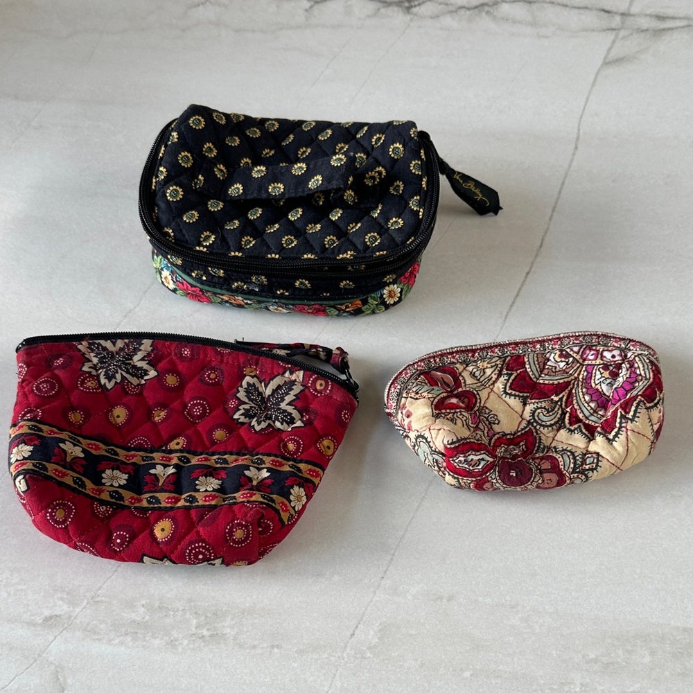 Vera Bradley Quilted Cosmetic Trio - Black, Red, Cream